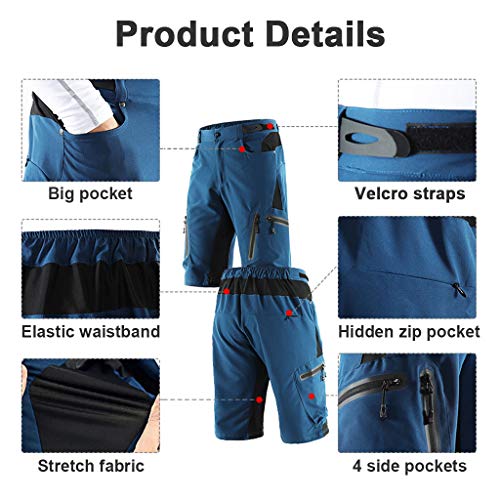 Pantalon Enduro MTB Holgado Transpirable Pantalon Cortos MTB Hombre Impermeable Pantalon Mountain Bike Cintura Ajustable con 7 Bolsillos Ropa de Ciclismo MTB,Azul,XL