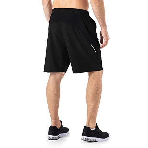 Pantalones Cortos Hombre Running Transpirable Shorts Deportivos Secado Rápido Pantalón Correr con Bolsillo con Cremallera(Negro,EU-M/US-S)