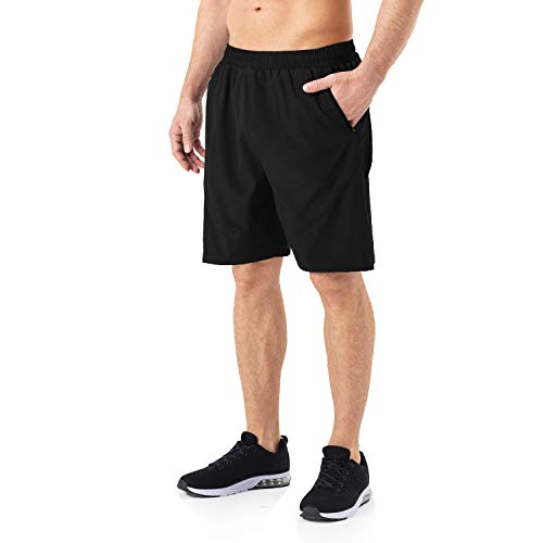 Pantalones Cortos Hombre Running Transpirable Shorts Deportivos Secado Rápido Pantalón Correr con Bolsillo con Cremallera(Negro,EU-M/US-S)