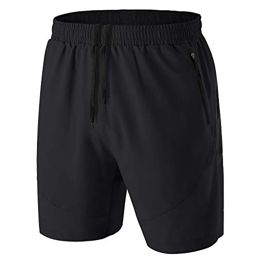 Pantalones Cortos Hombre Running Transpirable Shorts Deportivos Secado Rápido Pantalón Correr con Bolsillo con Cremallera(Negro,EU-M/US-S)