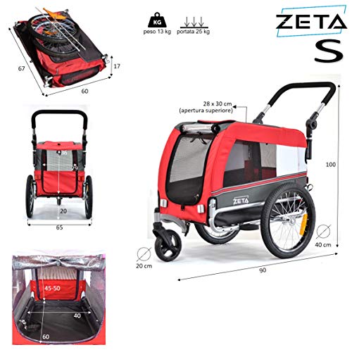 Papilioshop Zeta - Remolque para bicicleta, cochecito, transporte de perros, animales (rojo S)