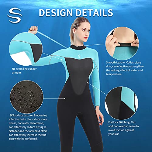 PAWHITS Traje de neopreno de 3 mm para mujer, manga larga, traje de neopreno completo para buceo, surf, esnórquel azul