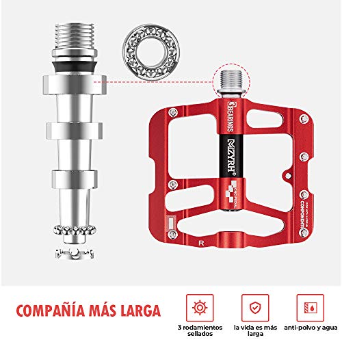 Pedales MTB Bicicleta Montaña de Ciclo, Pedales mtb Plataforma, 3 Rodamientos, Bicicleta CNC de Aleación de Aluminio Ultraligero Ultra Eje Teniendo Sellado Pedales de Carreras Antideslizantes