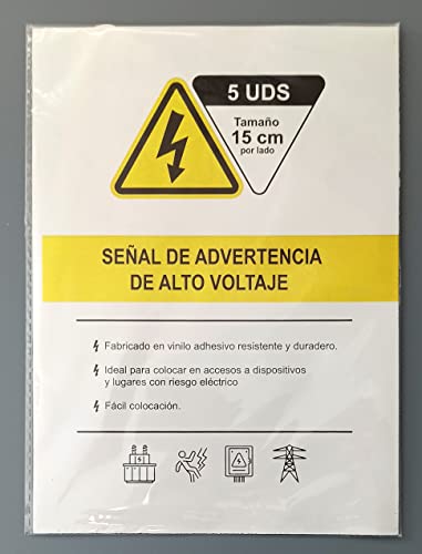 Pegatina Riesgo Eléctrico 5 Unidades de 15 cm Señal Adhesiva Cuadro Eléctrico Triángulo con Rayo (15 cm)