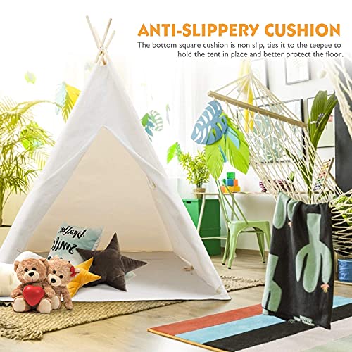 Peradix Tiendas de campaña para niños,Tipi Infantil con Alfombra Accesorios Grande De Juego Interior y Exterior Tipi Indio para niños Tienda Campaña Infantil Juguetes Niños con empavesado (Blanco)