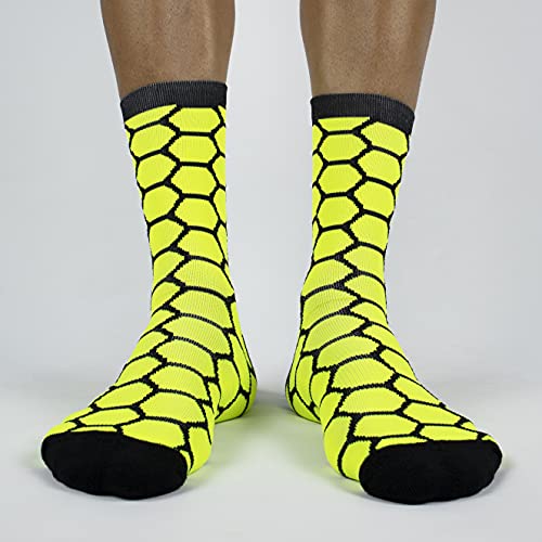 PERRO LOCO CLOTHES Calcetines de Running compresivos con Refuerzo en Puntera, prepuntera y talón. Edición Limitada. (Run OR Die Amarillo, 43-45)