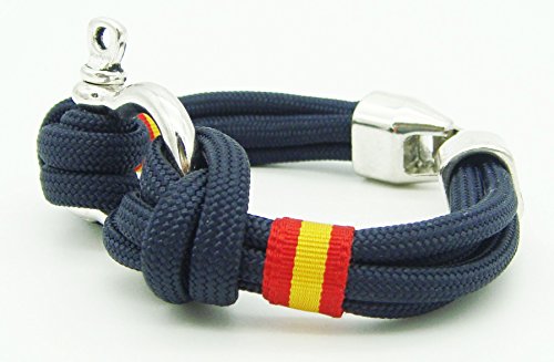 Pi2010 - Pulsera náutica Grillete y Bandera de España/Marino/Unisex / 21cm de Largo/recomendamos medirse la muñeca para calcular Talla/Hecha a Mano en España