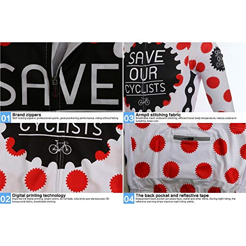 Pinjeer Red Round Spot Decoración Transpirable Ciclismo Jersey Trajes de Vestir con Pantalones de Babero Primavera Otoño Jersey Exterior Hombres Conjuntos de Manga Larga para Racing Bike