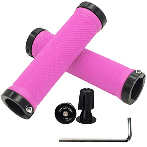 PLATT Puños Bicicleta Cómodos de Goma Antideslizante con Extremos de Barra de Aluminio y Llave Allen para MTB/BMX (Rosa)