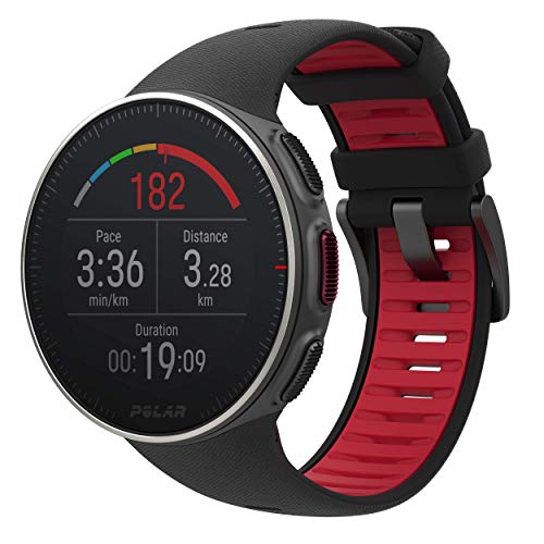 Polar Vantage V Titan - Reloj Premium con GPS y Frecuencia Cardíaca. Caja de Titanio. Multideporte y perfil de triatlón - Potencia de running, batería ultra larga, resistente al agua. Negro/Rojo