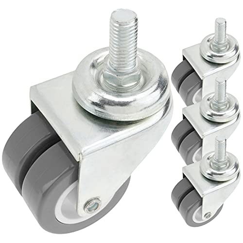 PrimeMatik - Rueda Doble pivotante Industrial de PU y PVC Transparente sin Freno 50 mm M12 4 Pack