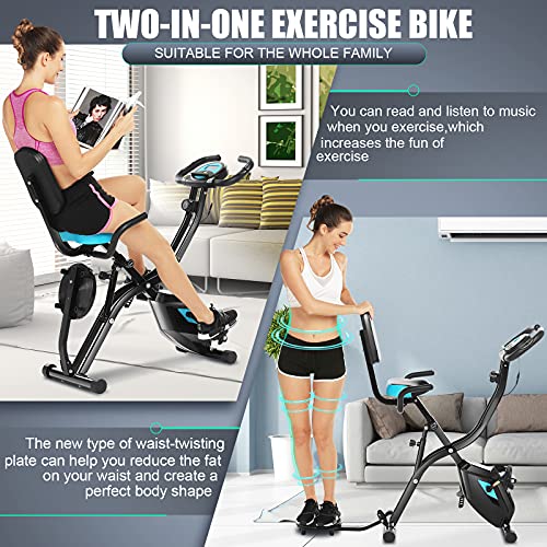 Profun Bicicleta Estática Plegable de Fitness con Respaldo Xbike Fitness con App Pantalla LCD 10-Niveles Ajustable para Ejercicio Entrenamiento en Casa (Tipo 4 Negro)