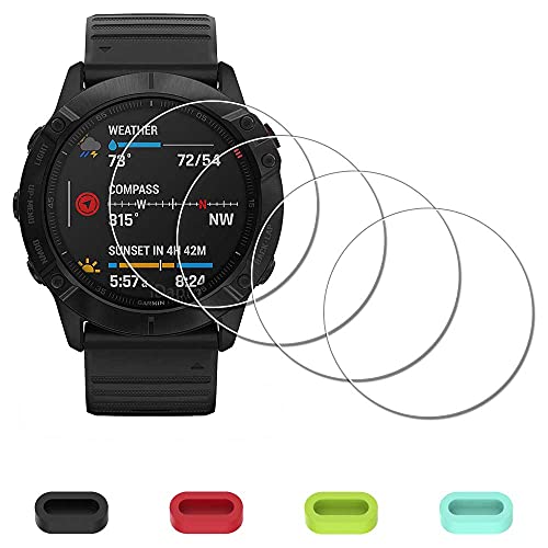 Protector de pantalla para Garmin Fenix 6X Pro / 6X Pro / 6X Pro Solar / 6X Watch + tapones de silicona antipolvo, iDaPro vidrio templado antiarañazos, sin burbujas