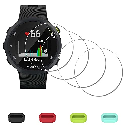 Protector de pantalla para Garmin Forerunner 45/45S Smartwatch + tapones de silicona antipolvo, iDaPro de cristal templado antiarañazos, sin burbujas