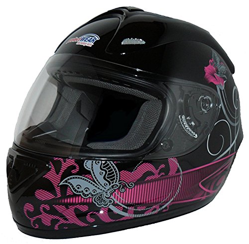 Protectwear Casco de moto púrpura negra disena flores FS-801-SL Tamaño S