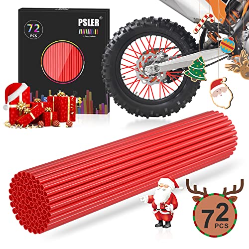 PSLER® 72 Piezas Spoke Skins Cubre Radios Cubiertas Llanta Rueda Trim Wrap Cover Decoración Protector Tubo Motocicleta Motocross Pit Dirt Bike(Rojo)