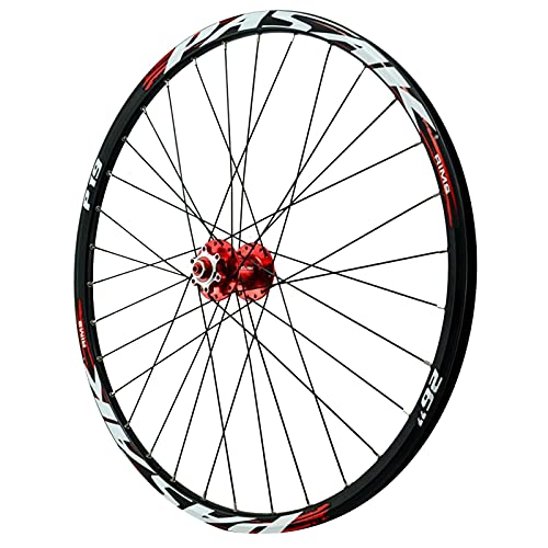 QERFSD 26/27.5/29 Pulgadas Juego Ruedas De Bicicleta, Freno Disco Llanta MTB Doble Pared Aleación Aluminio 32 Hoyos Liberación Rápida para Volante 7-12 Velocidades (Color : Red, Size : 26in)