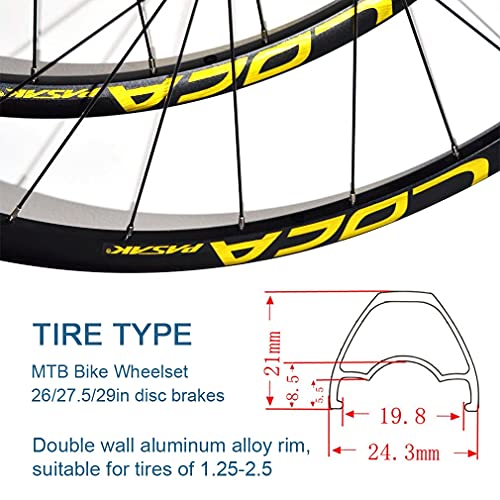 QHY MTB Rueda de Bicicleta 26 27.5 29in Juego Ruedas Bicicleta QR Freno de Disco Ruedas de Bicicleta de montaña para 8 9 10 11 Velocidad Casete 1705g Juego de Ruedas (Color : Yellow, Size : 26in)