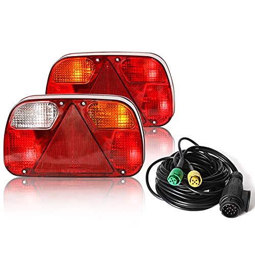 Qiping 2 Pcs Luces para Remolque con E-Mark Homologados - 12 V 24 V Universal - Precableada 13 Pines 5,5 m Cable Conexión de Bayoneta para Remolque de Coche, Portabicicleta, Caravana