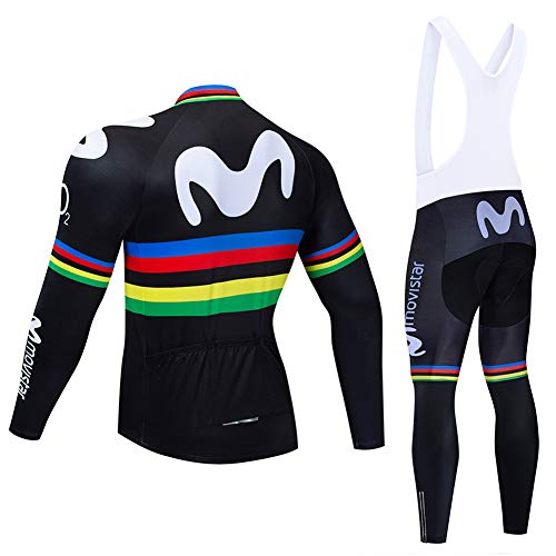 Q&W Hombres Largo Manga Ciclismo Jersey Conjunto Movistar Verano Bicicleta Chaqueta con 9D Gel Acolchado MTB La Carretera Bicicleta Ciclismo Ropa Traje,a,XL