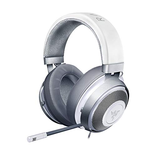 Razer Kraken - Auriculares Gaming con cable para juegos multiplataforma para PC, PS4, Xbox One & Switch, Diafragma 50 mm, Cable de 3.5mm con controles de línea -Mercury / Blanco