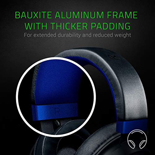 Razer Kraken para Consolas Auriculares Gaming con Cable, Compatible con PC, PS4, Xbox One, Nintendo Switch con controlador de 50 mm, micrófono retráctil y almohadillas de gel, Color Azul y Negro