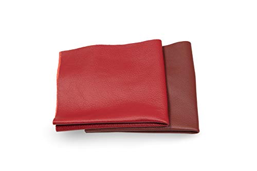 Recortes de cuero - restos de cuero rojo, restos de cuero, tamaños grandes, ideal para bolsos, zapatos, reparaciones, decoraciones, manualidades, 0,6 kg, tamaño A1