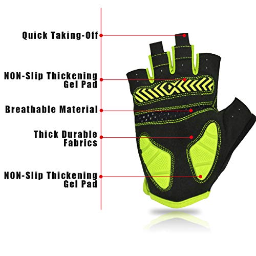 REETEE Guantes de Bicicleta Medio Dedo Guantes para Hombres Mujeres Antideslizante Transpirable Guantes de Ciclismo Guantes Deportivos Cortos para al Aire Libre de Ciclismo (Amarillo, S)