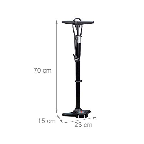 Relaxdays Bomba Bicicletas de Pie Profi Universal con Manómetro, Doble Cabezal y Adaptadores para Válvulas, Negro, 70 cm