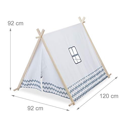 Relaxdays- Tipi, Ventana, Tienda de campaña para niños, Color Blanco-Gris (10035301)