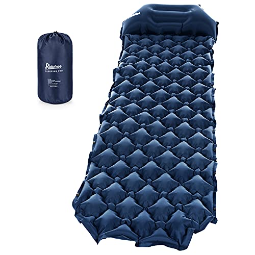 Relefree Colchoneta Camping, Colchón Hinchable Plegable Ultraligero para Acampar con La Almohada, Adecuado para Acampar y Viajar, Azul Marino