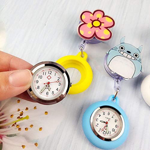 Reloj Broche Bolsillo Enfermeras,Reloj de Bolsillo retráctil de Silicona para médicos y Enfermeras, Reloj de Pecho para exámenes de Estudiantes-Violeta,Reloj de Enfermera Fob