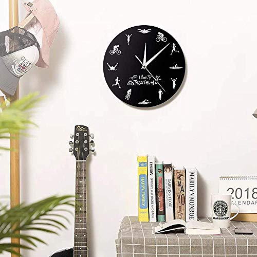 Reloj de pared Cocina Triatlón Reloj de pared moderno Natación Bicicleta Ciclismo Correr Deportes Decoración del hogar Reloj de gimnasio Triatleta Ventiladores de triatlón Regalo Adecuado para bibliot