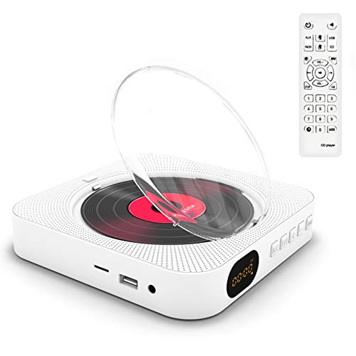 Reproductor de CD portátil con Bluetooth para montar en la pared, reproductor de CD para el hogar, caja de audio con pantalla LCD y cubierta contra el polvo, altavoces HiFi integrados