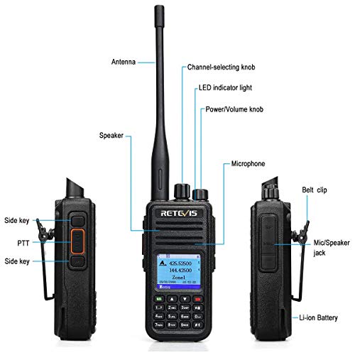 Retevis RT3S DMR Radio Walkie Talkie Digital 5W GPS Banda Dual 3000 Canales DTMF Radio Aficionado Compatible con Motorobo Tier I&II (Negro, 1Pc)