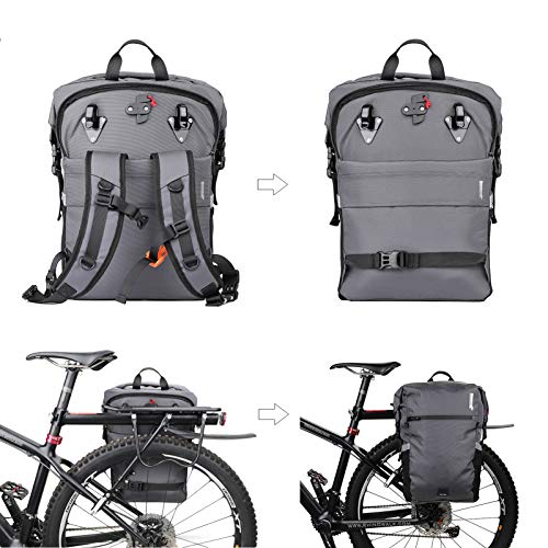 Rhinowalk 24L Bolsa Alforja Trasera para Bicicleta, Multifunción Bolsa Bicicleta para Portaequipajes Asiento Trasero para Carretera MTB Bicicleta de Montaña Moto (Gris)