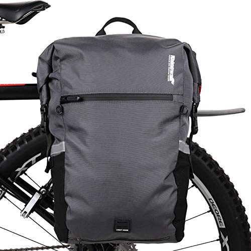 Rhinowalk 24L Bolsa Alforja Trasera para Bicicleta, Multifunción Bolsa Bicicleta para Portaequipajes Asiento Trasero para Carretera MTB Bicicleta de Montaña Moto (Gris)