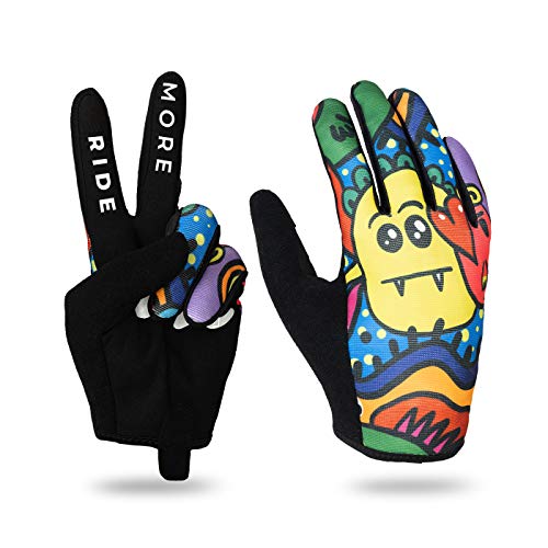 RideMore – Guantes de Ciclismo para Hombre y Mujer | para BMX, Scooter, MTB y Ciclistas | Guantes Finos con Slip-On, Fuerte Agarre y Pantalla táctil (Giftbox - Cartoon,L)