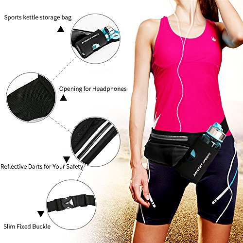 Riñonera Running cintura cinturón deportiva Belt botella titular Fitness impermeable cintura bolsa de transporte para Correr, ciclismo viajar senderismo y Bum Bag bolsa para iPhone Samsung Smartphones