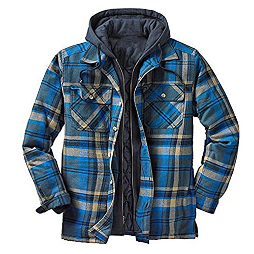 riou Abrigo Hombre con Capucha de Manga Larga Engrosada Invierno Cuadros Cálida Chaqueta Más Tamaño Cazadora Cremallera Casual Moda Outwear Jacket