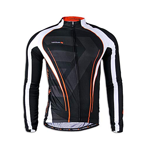 RMane Traje de ciclismo de forro polar para hombre, conjunto de camiseta de manga larga y pantalón de ciclismo acolchado 3D S - 2XL (negro/naranja, M)