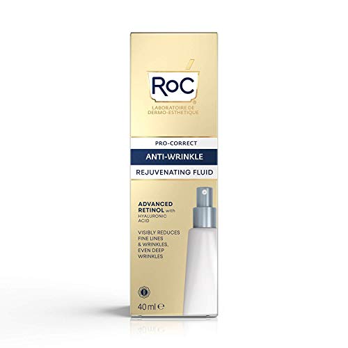 RoC - Retinol Correxion Pro-Correct Fluido Rejuvenecedor - Antiarrugas y Antiedad - Crema Facial con Retinol y Ácido Hialurónico - 40 ml