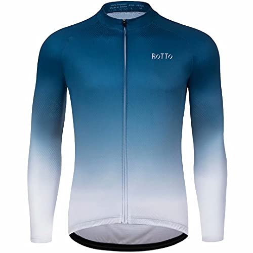 ROTTO Maillot Ciclismo Hombre Camiseta Ciclismo Manga Larga con Bolsillo Serie de degradados