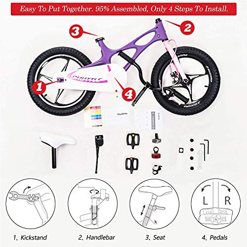 RoyalBaby Bicicleta Infantil para niños y niñas Bicicletas Infantiles Space Shuttle Ruedas auxiliares Bicicleta para niños Magnesio Bicicleta de Niño 14 Pulgadas Purple