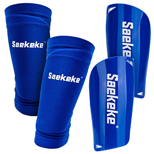 Saekeke Espinilleras De FúTbol Adecuado para Hombres, Mujeres, NiñOs, NiñOs Y Adolescentes.Espinilleras De Fútbol Mangas De Piernas Azul-S