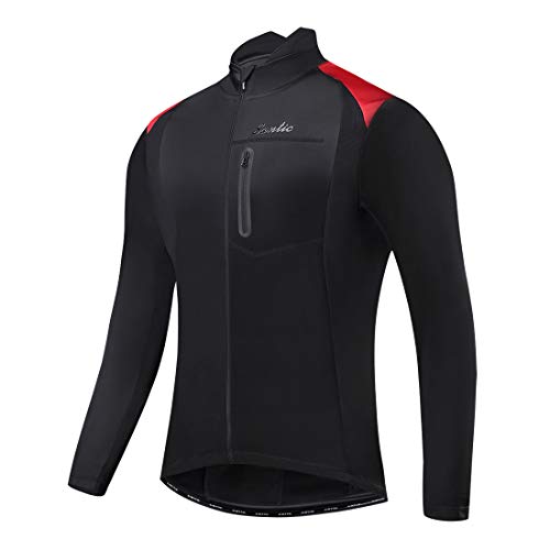 Santic Chaqueta de Ciclismo para Hombre con Forro Polar Paravientos,Rojo L