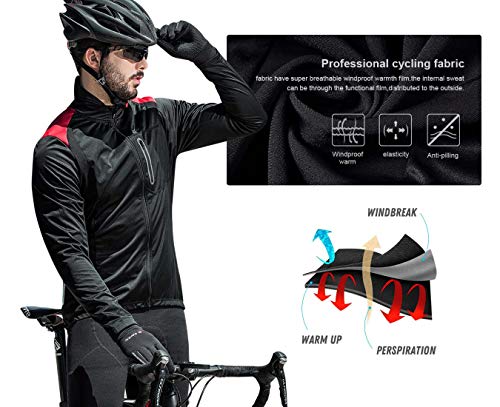 Santic Chaqueta de Ciclismo para Hombre con Forro Polar Paravientos,Rojo XL