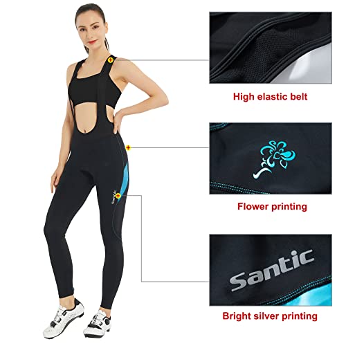 Santic Culote Ciclismo Mujer Largo Culote Bicicleta Montaña/MTB con Badana con Tirante con Bolsillo Azul EU XL