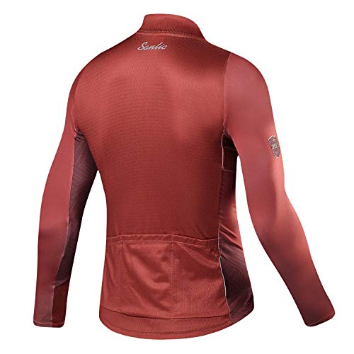 Santic Maillot Bicicleta Hombre Maillot Ciclismo con Mangas Largas con Bolsillos como Camiseta Interior en Invierno Rojo de Ladrillo EU M