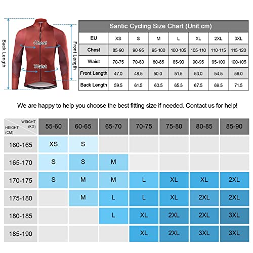 Santic Maillot Bicicleta Hombre Maillot Ciclismo con Mangas Largas con Bolsillos como Camiseta Interior en Invierno Rojo de Ladrillo EU XXXL